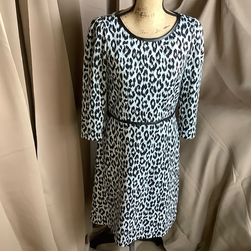 Talbots Black and White Leopard Print Long Sleeve Dress